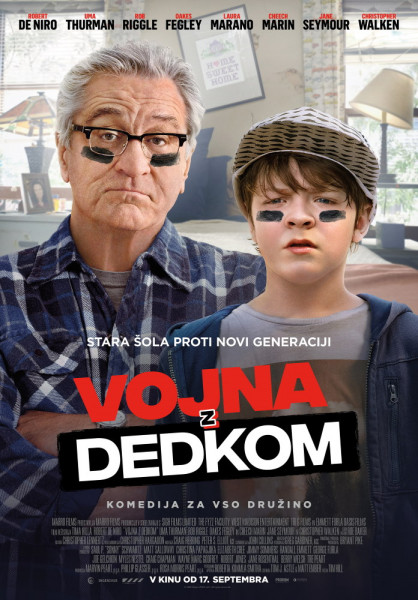 Dedek in vnuk z bojnimi barvami na obrazu.